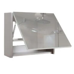 Spiegelschrank MCW-B19, Wandspiegel Badspiegel Badezimmer, Aufklappbar Hochglanz 48x59cm ~ Grau