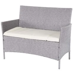 2-1-1 Poly-Rattan Garten-Garnitur Hamar, Sitzgruppe Lounge-Set Sofa ~ Grau, Kissen Creme -OUTSUNNY Verkäufe 1975237005 prod 003