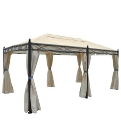 Pergola Calpe, Garten Pavillon, Stabiles 7cm-Gestell 5x3m ~ Creme Mit Seitenwand + Moskitonetz -OUTSUNNY Verkäufe 1975527001 prod 003
