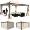 Pergola Calpe, Garten Pavillon, Stabiles 7cm-Gestell Mit Seitenwand + Moskitonetz ~ Creme 4x3m