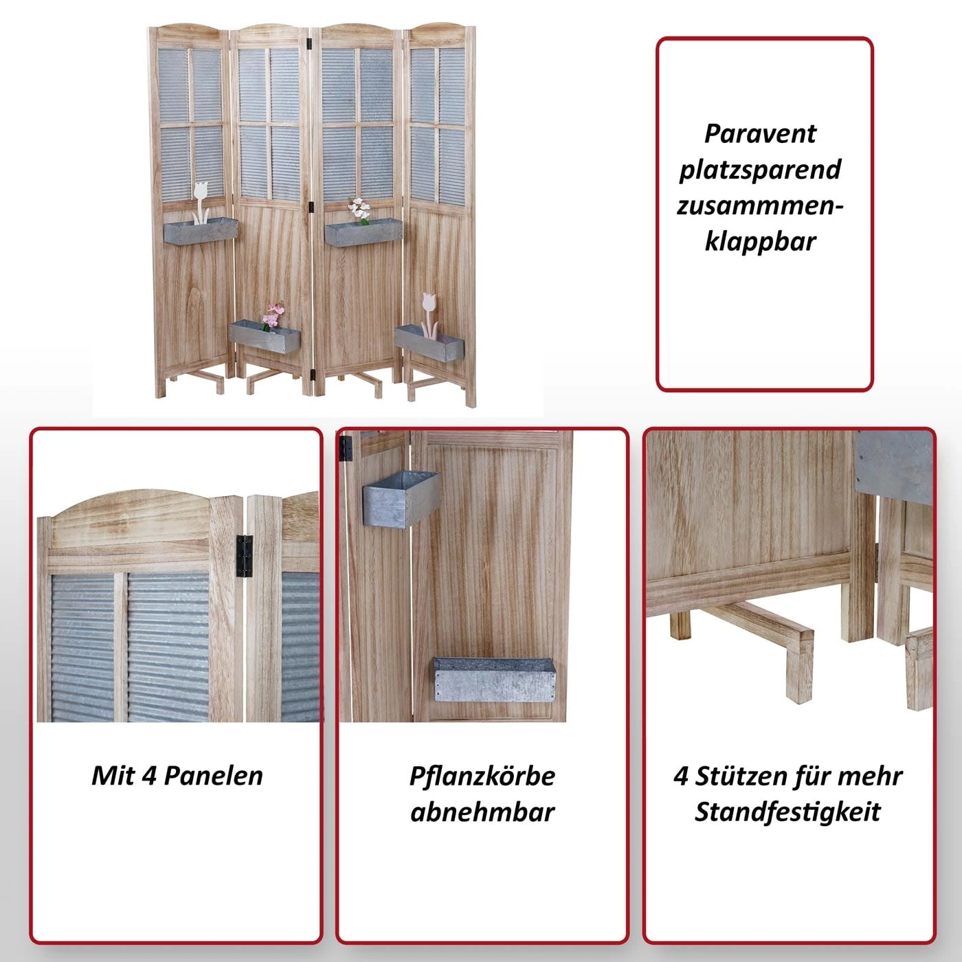 Paravent MCW-D26 Pflanzkörbe, Raumteiler Trennwand Spanische Wand Sichtschutz, Holz Metall 170x161x29cm 2 Paravent MCW-D26 Pflanzkörbe, Raumteiler Trennwand Spanische Wand Sichtschutz, Holz Metall 170x161x29cm – Bild 2
