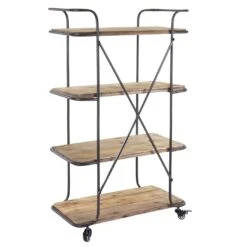 Rollregal MCW-D97, Regal Rollwagen Bücherregal Metallregal Mit Rollen, 4 Ebenen Tanne Holz 116x637x34cm -OUTSUNNY Verkäufe 2031190000 prod 003