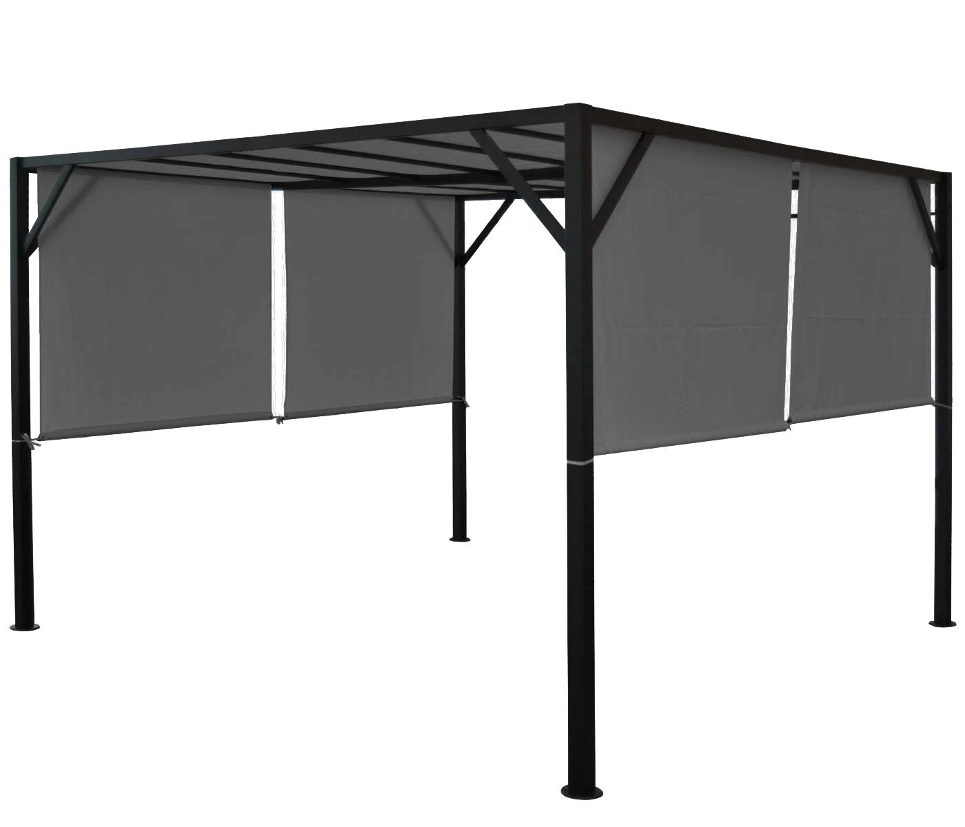 Pergola Beja, Garten Pavillon Terrassenüberdachung, Stabiles 6cm-Stahl-Gestell + Schiebedach Grau ~ 3x3m 3 Pergola Beja, Garten Pavillon Terrassenüberdachung, Stabiles 6cm-Stahl-Gestell + Schiebedach Grau ~ 3x3m – Bild 3