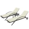 2er-Set Sonnenliege MCW-E27, Relaxliege Gartenliege, Poly-Rattan ~ Schwarz, Kissen Creme-beige