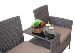 Poly-Rattan Sitzbank Mit Tisch MCW-E24, Gartenbank Sitzgruppe Gartensofa, 132cm ~ Grau, Kissen Creme -OUTSUNNY Verkäufe 2103705004 prod 004