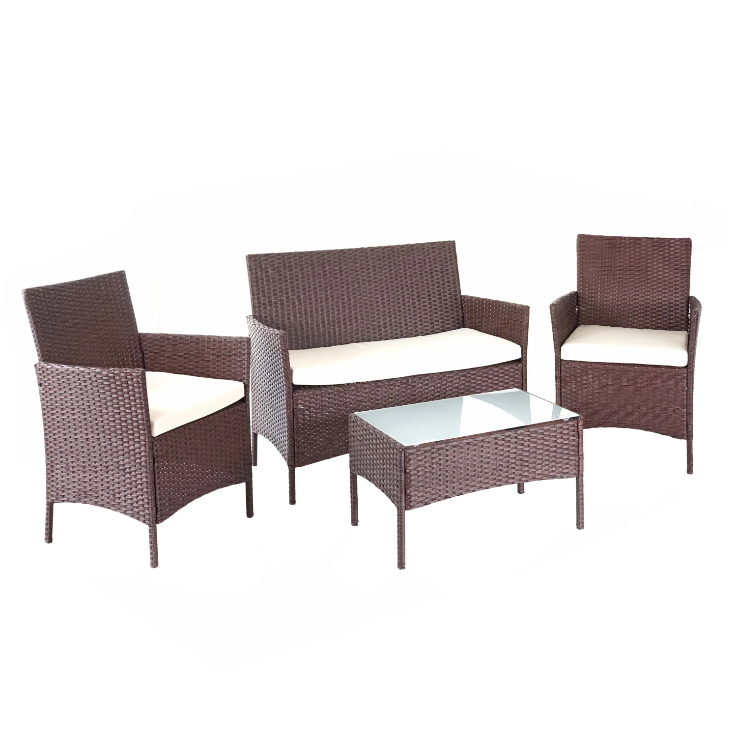 Poly-Rattan Garten-Garnitur MCW-D82, Sitzgruppe Lounge-Set ~ Braun-meliert Mit Kissen Creme 1 Poly-Rattan Garten-Garnitur MCW-D82, Sitzgruppe Lounge-Set ~ Braun-meliert Mit Kissen Creme