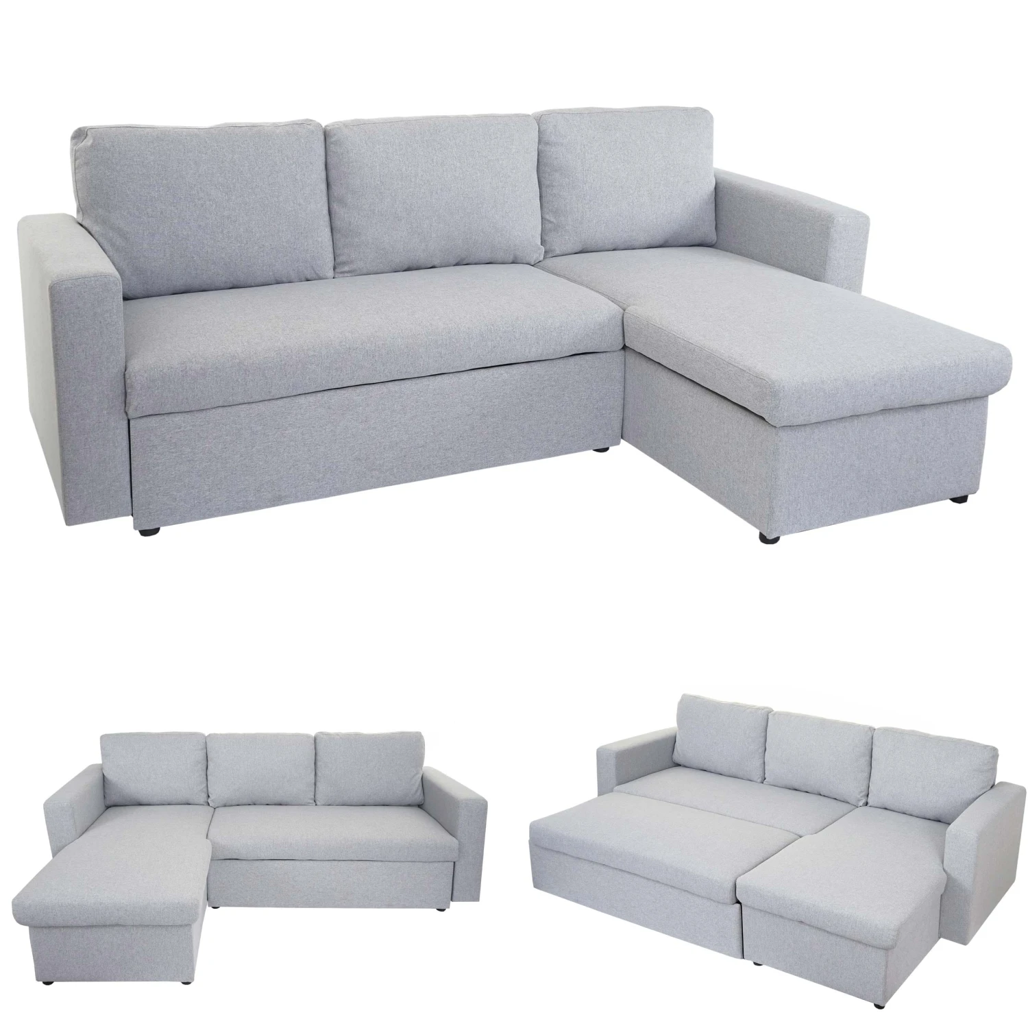 Schlafsofa MCW-D92, Couch Ecksofa Sofa, Schlaffunktion 220x152cm Stoff/Textil ~ Hellgrau, Ohne Deko-Kissen 1 Schlafsofa MCW-D92, Couch Ecksofa Sofa, Schlaffunktion 220x152cm Stoff/Textil ~ Hellgrau, Ohne Deko-Kissen