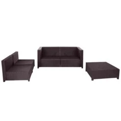Poly-Rattan-Garnitur Gela, Gartengarnitur Sitzgruppe Lounge-Set Sessel Sofa, Alu Braun