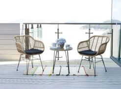 Poly-Rattan Garnitur MCW-G17, Balkon-Set Gartengarnitur Sitzgruppe Stuhl, Seil ~ Naturfarben, Kissen Anthrazit
