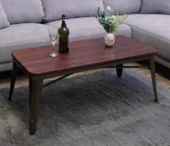Couchtisch MCW-H10, Wohnzimmertisch Sofatisch Kaffeetisch, Industriedesign Ulme Holz FSC-zertifiziert, Braun-schwarz