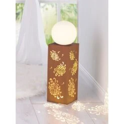 MAXXMEE LED-Dekosäule Bauernrose/Leuchtkugel 65cm 3,7V Braun Rost-Optik