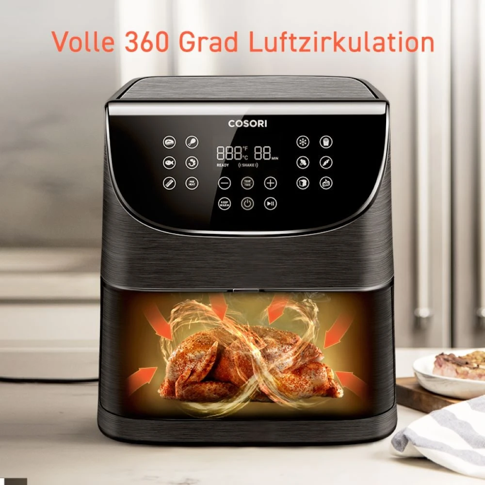 Cosori Premium 5,5-Liter Heißluftfritteuse CP158-AF-RXB Mit 5x Spießen Und Spießablage Schwarz 4 Cosori Premium 5,5-Liter Heißluftfritteuse CP158-AF-RXB Mit 5x Spießen Und Spießablage Schwarz – Bild 4