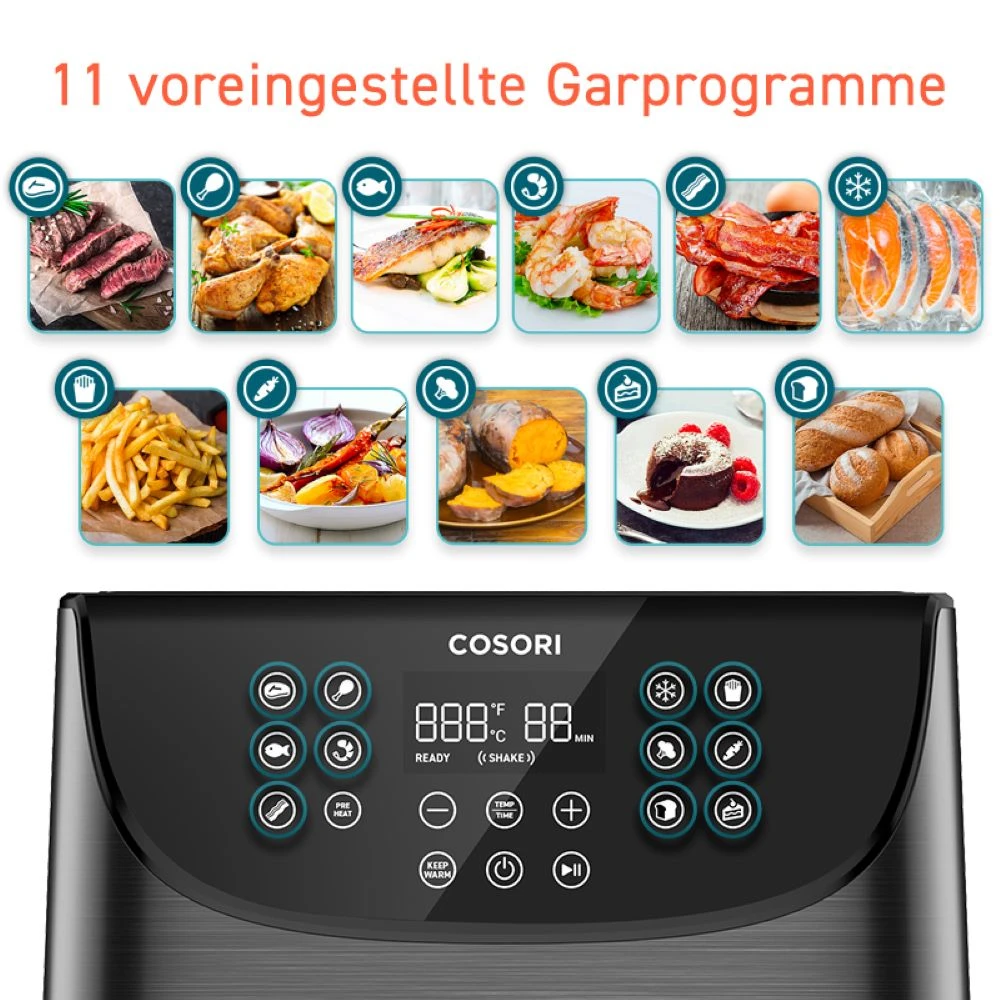 Cosori Premium 5,5-Liter Heißluftfritteuse CP158-AF-RXB Mit 5x Spießen Und Spießablage Schwarz 5 Cosori Premium 5,5-Liter Heißluftfritteuse CP158-AF-RXB Mit 5x Spießen Und Spießablage Schwarz – Bild 5