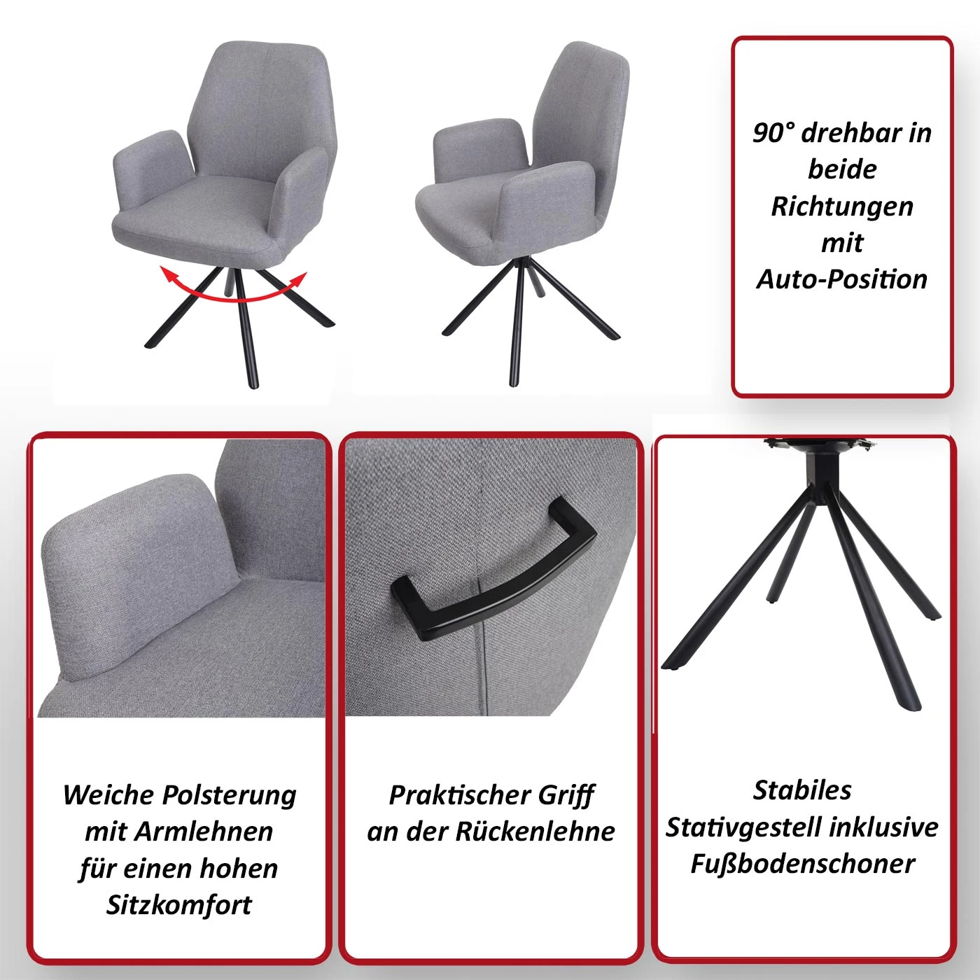 6er-Set Esszimmerstuhl MCW-H71, Küchenstuhl Lehnstuhl Stuhl, Drehbar Auto-Position Stoff/Textil Stahl ~ Hellgrau 2 6er-Set Esszimmerstuhl MCW-H71, Küchenstuhl Lehnstuhl Stuhl, Drehbar Auto-Position Stoff/Textil Stahl ~ Hellgrau – Bild 2