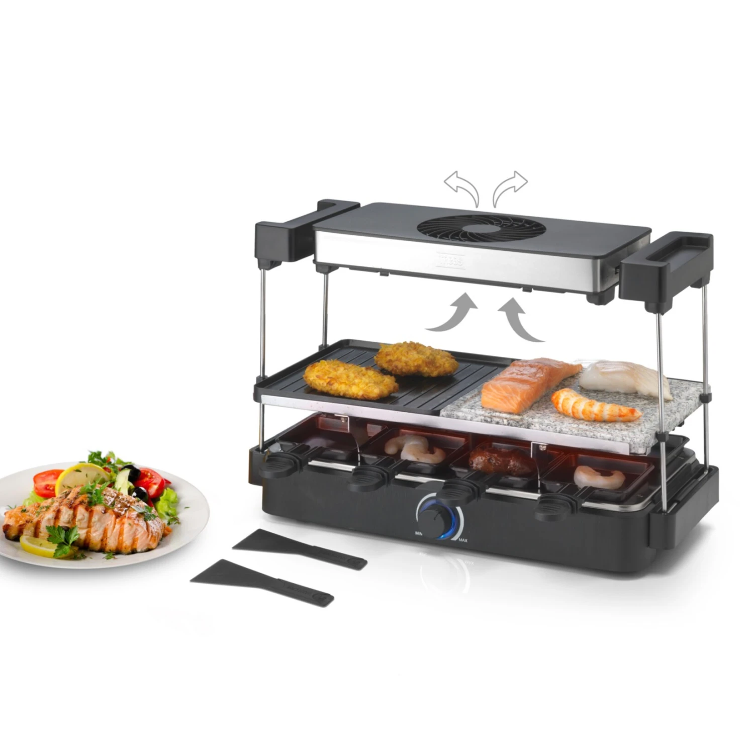 Trebs 15100 - Raclette Für 8 Personen Mit Integriertem Dunstabzug - Steinplatte + Grillplatte 6 Trebs 15100 - Raclette Für 8 Personen Mit Integriertem Dunstabzug - Steinplatte + Grillplatte – Bild 6