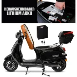 Rolektro, Retro 45 E-Roller, Lithium, V.2021, Schwarz, 60V-27,5Ah Akku, 2000 Watt -OUTSUNNY Verkäufe 2199929000 prod 006