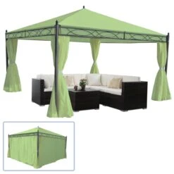Pergola Calpe, Garten Pavillon, Stabiles 7cm-Gestell Mit Seitenwand ~ Grün 4x4m