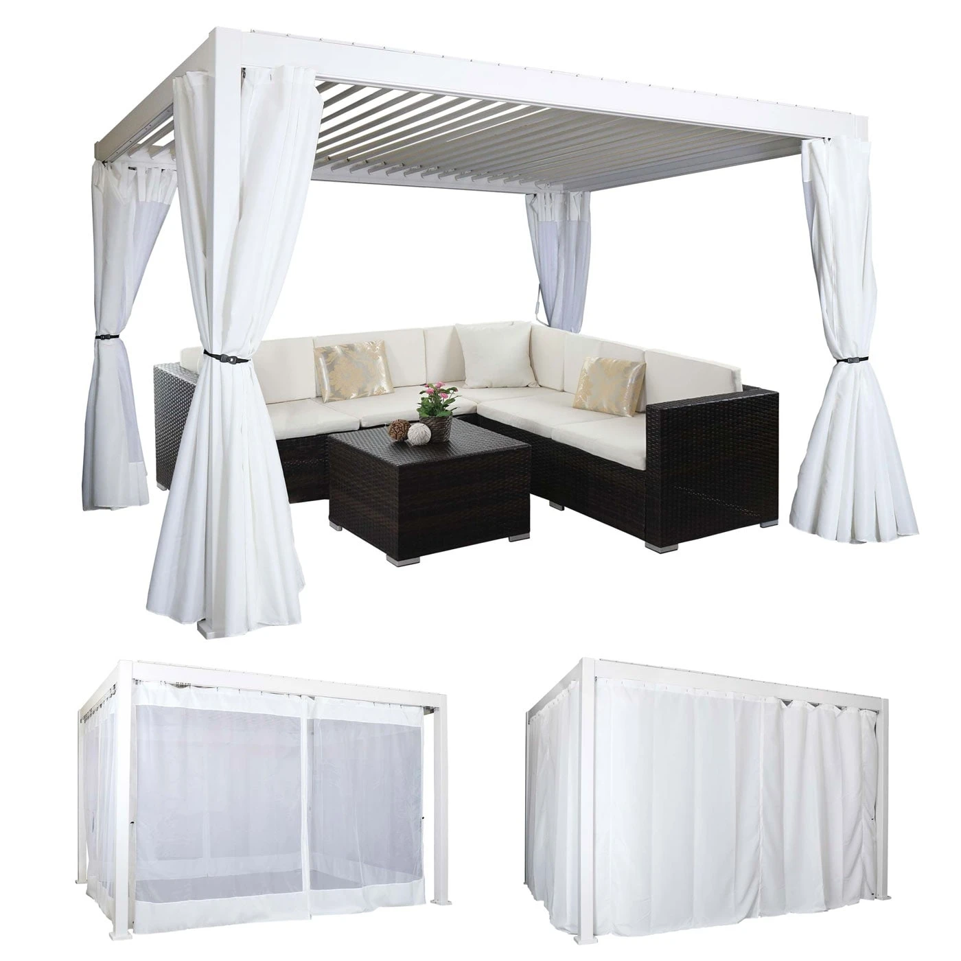 Seitenwand Für Pergola MCW-J32, 4er-Set + Moskitonetz Pavillon Ersatzseitenwand ~ 4x3m Weiß 2 Seitenwand Für Pergola MCW-J32, 4er-Set + Moskitonetz Pavillon Ersatzseitenwand ~ 4x3m Weiß – Bild 2