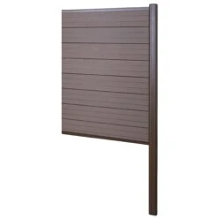 WPC-Sichtschutz Savoie, Zaun Windschutz, Alu-Pfosten Zum Einbetonieren ~ Erweiterungselement Schmal, 95cm Braun