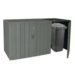 1er WPC-Mülltonnenverkleidung Erweiterung MCW-J28, Premium Mülltonnenbox, Metall Holzoptik ~ Grau