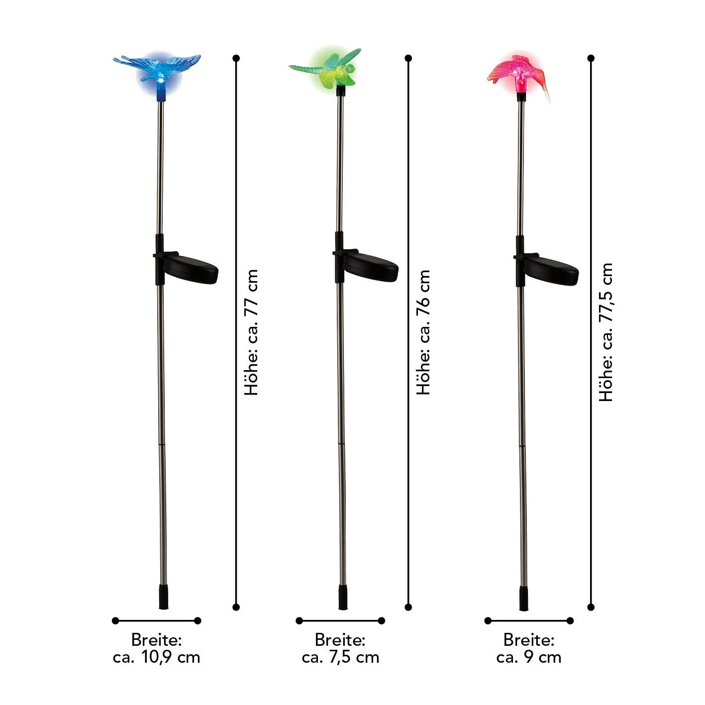 MAXXMEE Solar-Stableuchten LED 3er-Set Schmetterling, Kolibri Und Libelle 1,2V Silber/schwarz 4 MAXXMEE Solar-Stableuchten LED 3er-Set Schmetterling, Kolibri Und Libelle 1,2V Silber/schwarz – Bild 4