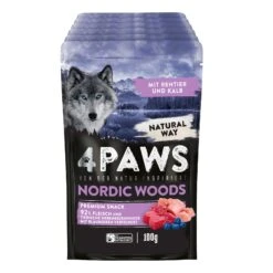 4 PAWS Hundesnack Rentier, Kalb, Huhn 100 G, 6er Pack