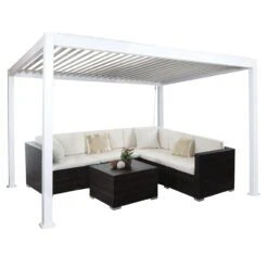 Pergola MCW-J32, Garten Lamellen-Pavillon, 11cm-Alu-Gestell 4x3m ~ Weiß