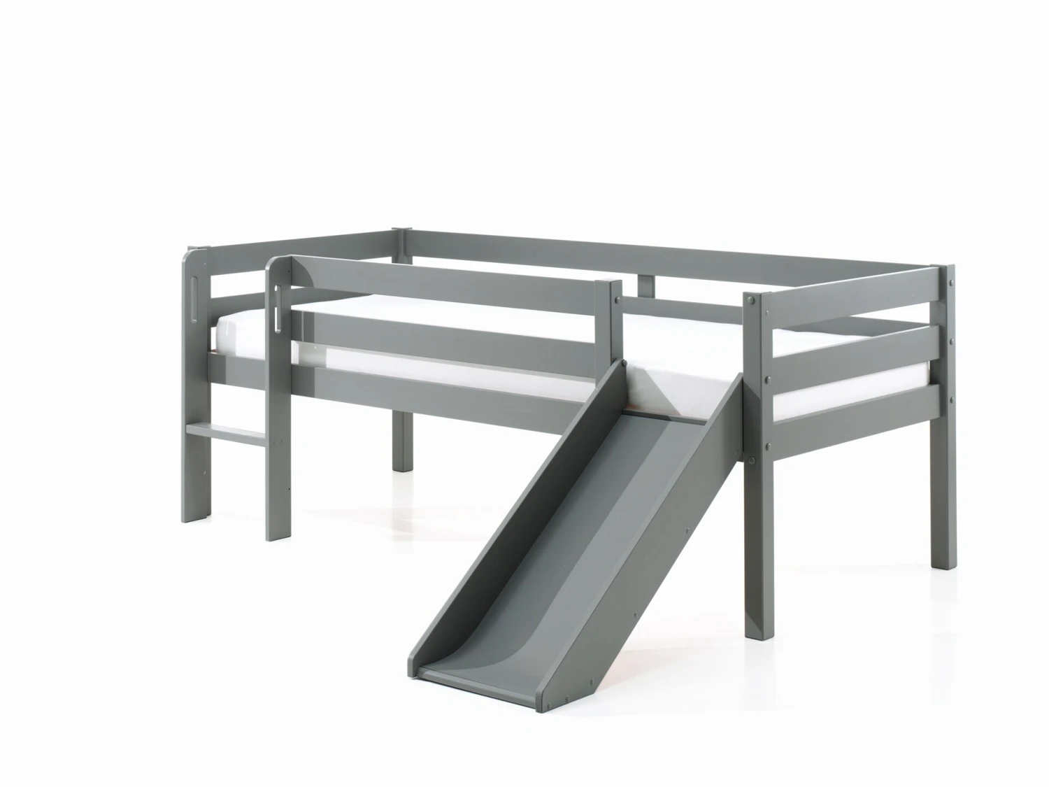 Kojen-Spielbett Mit Liegefläche 90 X 200 Cm, Inkl. Leiter, Rutsche Und Rolllattenrost, Kiefer Massiv Grau Lackiert 2 Kojen-Spielbett Mit Liegefläche 90 X 200 Cm, Inkl. Leiter, Rutsche Und Rolllattenrost, Kiefer Massiv Grau Lackiert – Bild 2