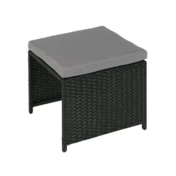 Poly-Rattan Hocker MCW-K35, Gartenhocker, Sitzhocker ~ Schwarz, Kissen Hellgrau -OUTSUNNY Verkäufe 2354014000 prod 003