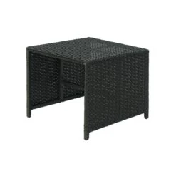 Poly-Rattan Hocker MCW-K35, Gartenhocker, Sitzhocker ~ Schwarz, Kissen Hellgrau -OUTSUNNY Verkäufe 2354014000 prod 004