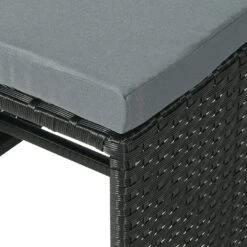 Poly-Rattan Hocker MCW-K35, Gartenhocker, Sitzhocker ~ Schwarz, Kissen Hellgrau -OUTSUNNY Verkäufe 2354014000 prod 006