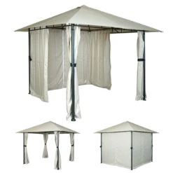 Pergola MCW-J63, Garten Pavillon Terrassenüberdachung Mit Seitenwand, 3x3m ~ Creme-beige