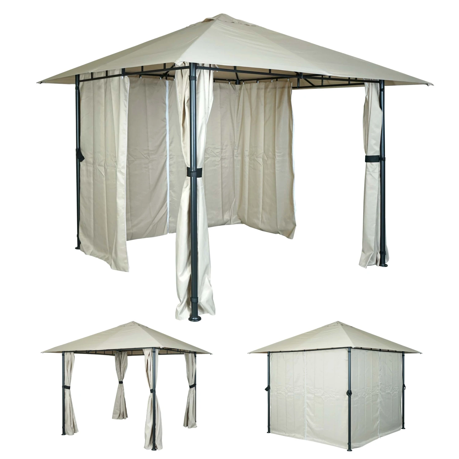 Pergola MCW-J63, Garten Pavillon Terrassenüberdachung Mit Seitenwand, 3x3m ~ Creme-beige 1 Pergola MCW-J63, Garten Pavillon Terrassenüberdachung Mit Seitenwand, 3x3m ~ Creme-beige