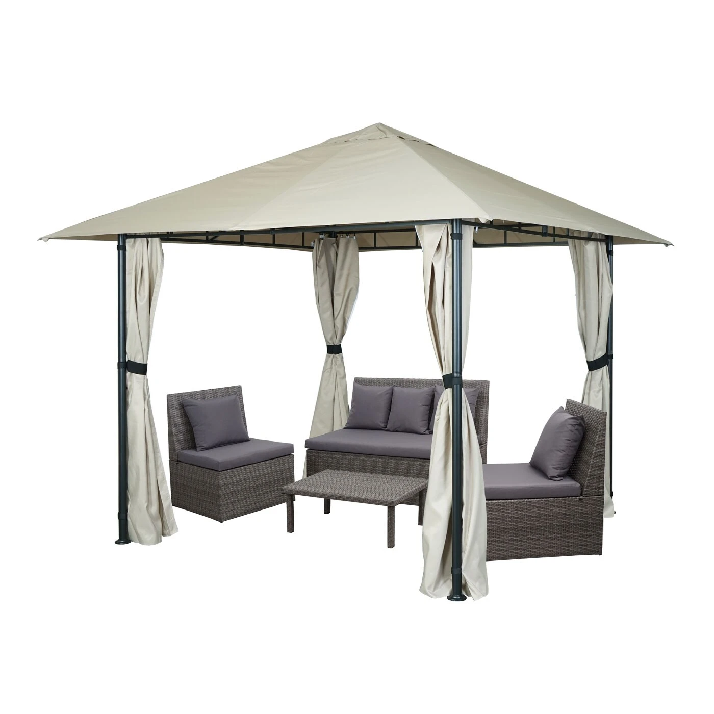 Pergola MCW-J63, Garten Pavillon Terrassenüberdachung Mit Seitenwand, 3x3m ~ Creme-beige 3 Pergola MCW-J63, Garten Pavillon Terrassenüberdachung Mit Seitenwand, 3x3m ~ Creme-beige – Bild 3