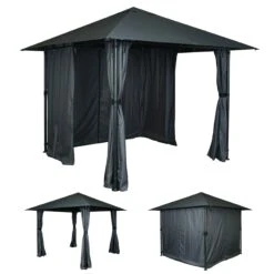 Pergola MCW-J63, Garten Pavillon Terrassenüberdachung Mit Seitenwand 3x3m ~ Anthrazit