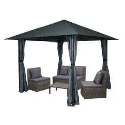 Pergola MCW-J63, Garten Pavillon Terrassenüberdachung Mit Seitenwand 3x3m ~ Anthrazit -OUTSUNNY Verkäufe 2354124001 prod 003