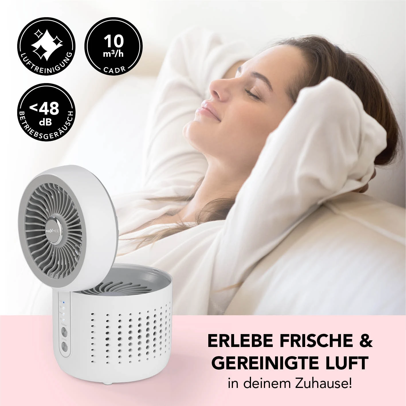 MAXXMEE Tischluftreiniger & Ventilator 2in1 6W Weiß 3 MAXXMEE Tischluftreiniger & Ventilator 2in1 6W Weiß – Bild 3