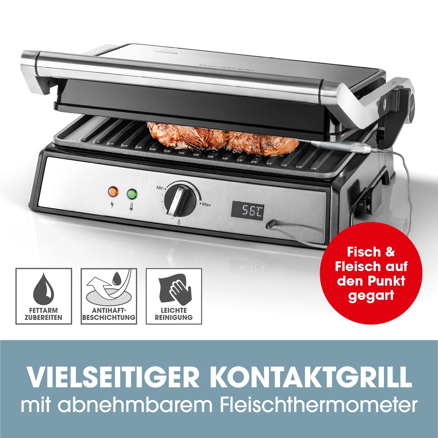 GOURMETmaxx Kontakt-Grill 2000W Edelstahl/schwarz 2 GOURMETmaxx Kontakt-Grill 2000W Edelstahl/schwarz – Bild 2
