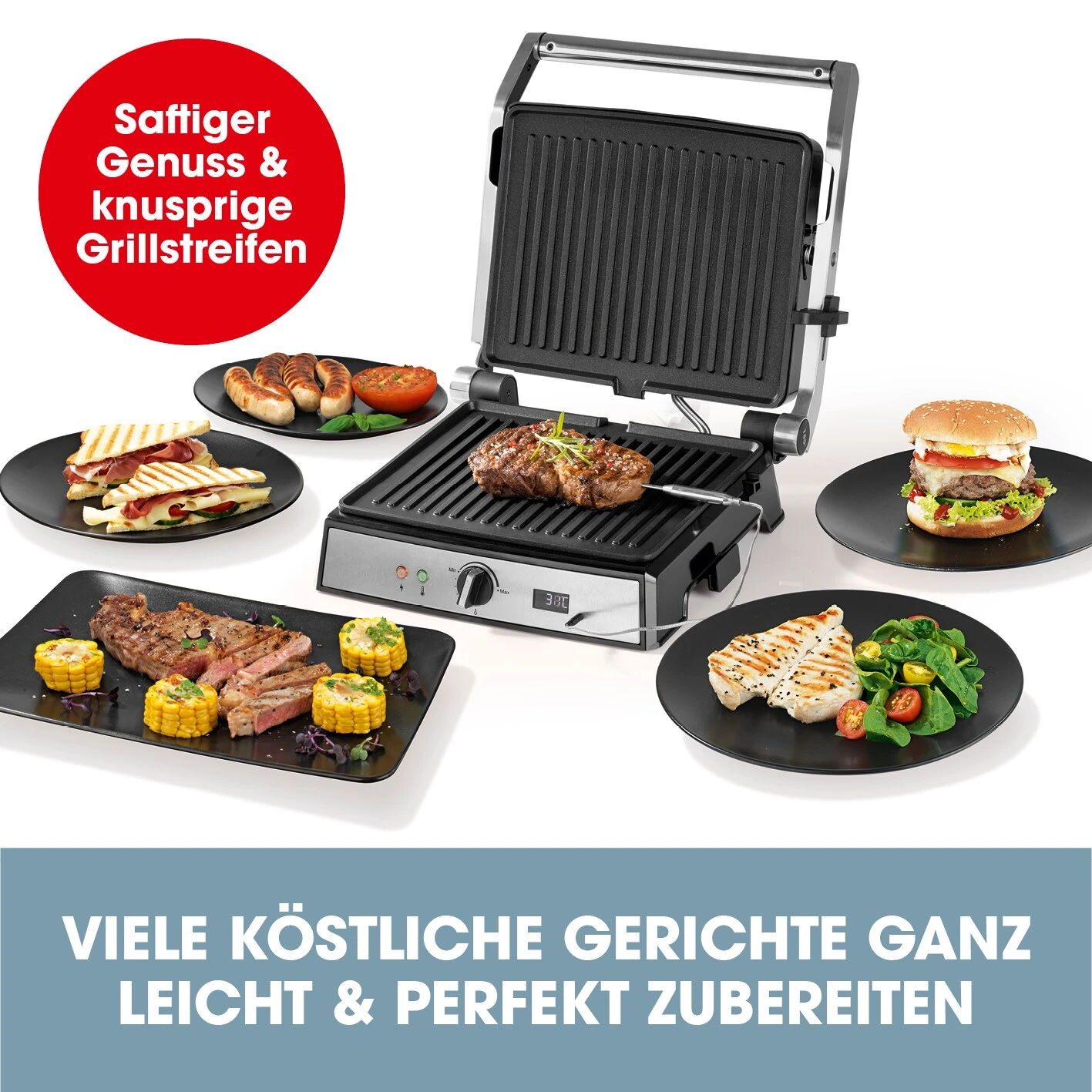 GOURMETmaxx Kontakt-Grill 2000W Edelstahl/schwarz 4 GOURMETmaxx Kontakt-Grill 2000W Edelstahl/schwarz – Bild 4