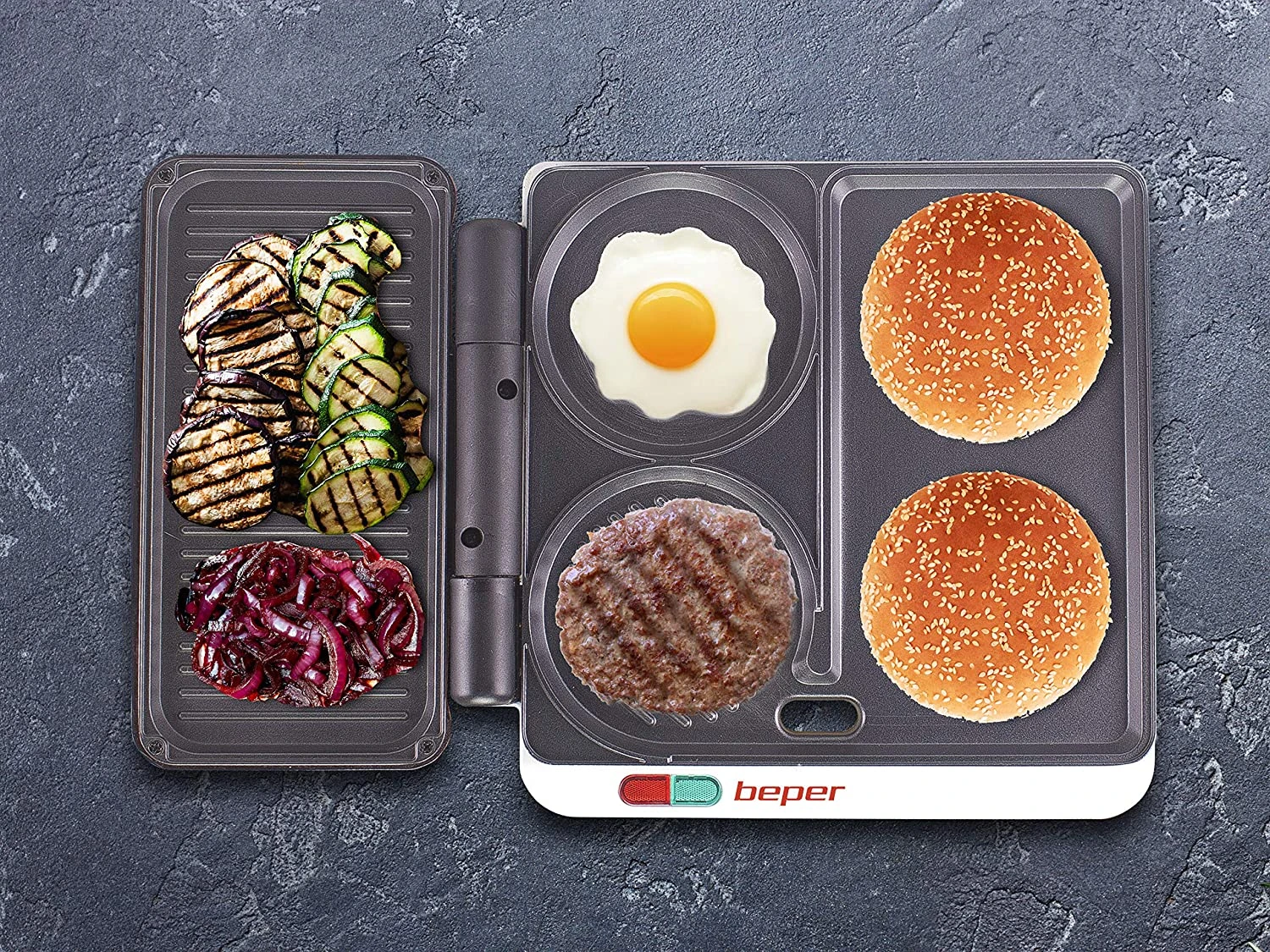 Beper P101CUD500 Multifunktionsgrill In Rot Mit Antihaft-Beschichtung & 4 Kochflächen 4 Beper P101CUD500 Multifunktionsgrill In Rot Mit Antihaft-Beschichtung & 4 Kochflächen – Bild 4