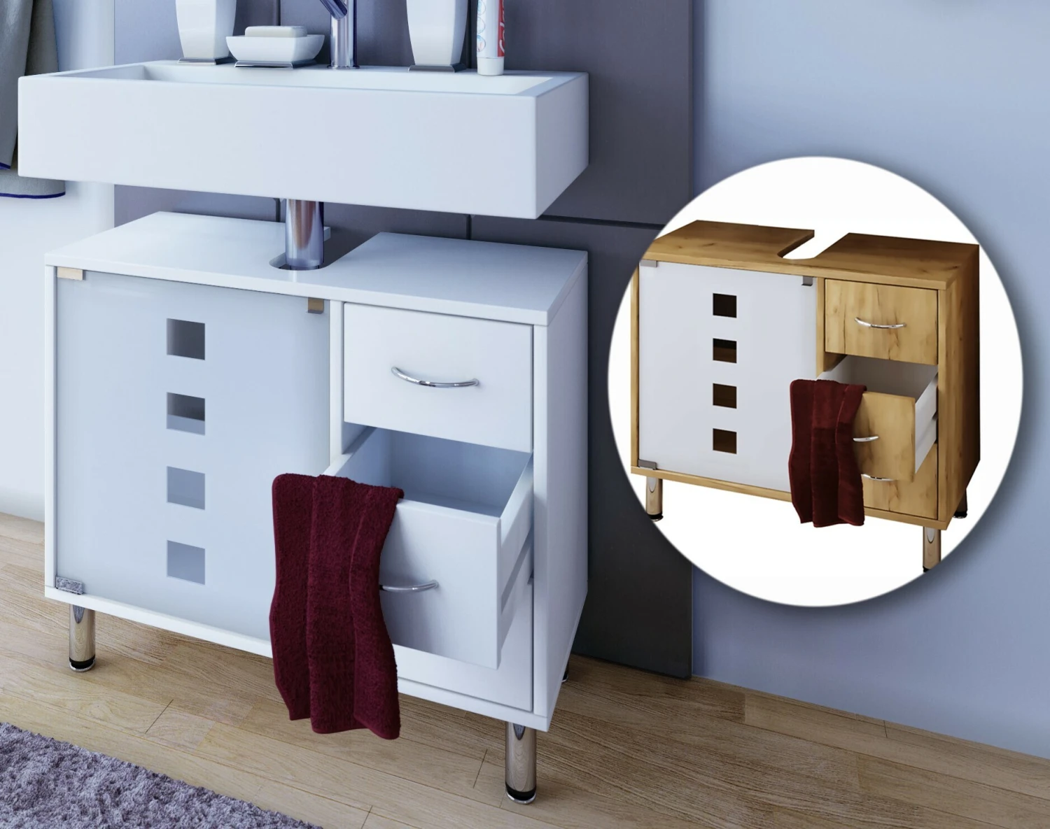 VCM Badmöbel Badunterschrank Waschbeckenunterschrank Badezimmer Darola Schublade 1 VCM Badmöbel Badunterschrank Waschbeckenunterschrank Badezimmer Darola Schublade