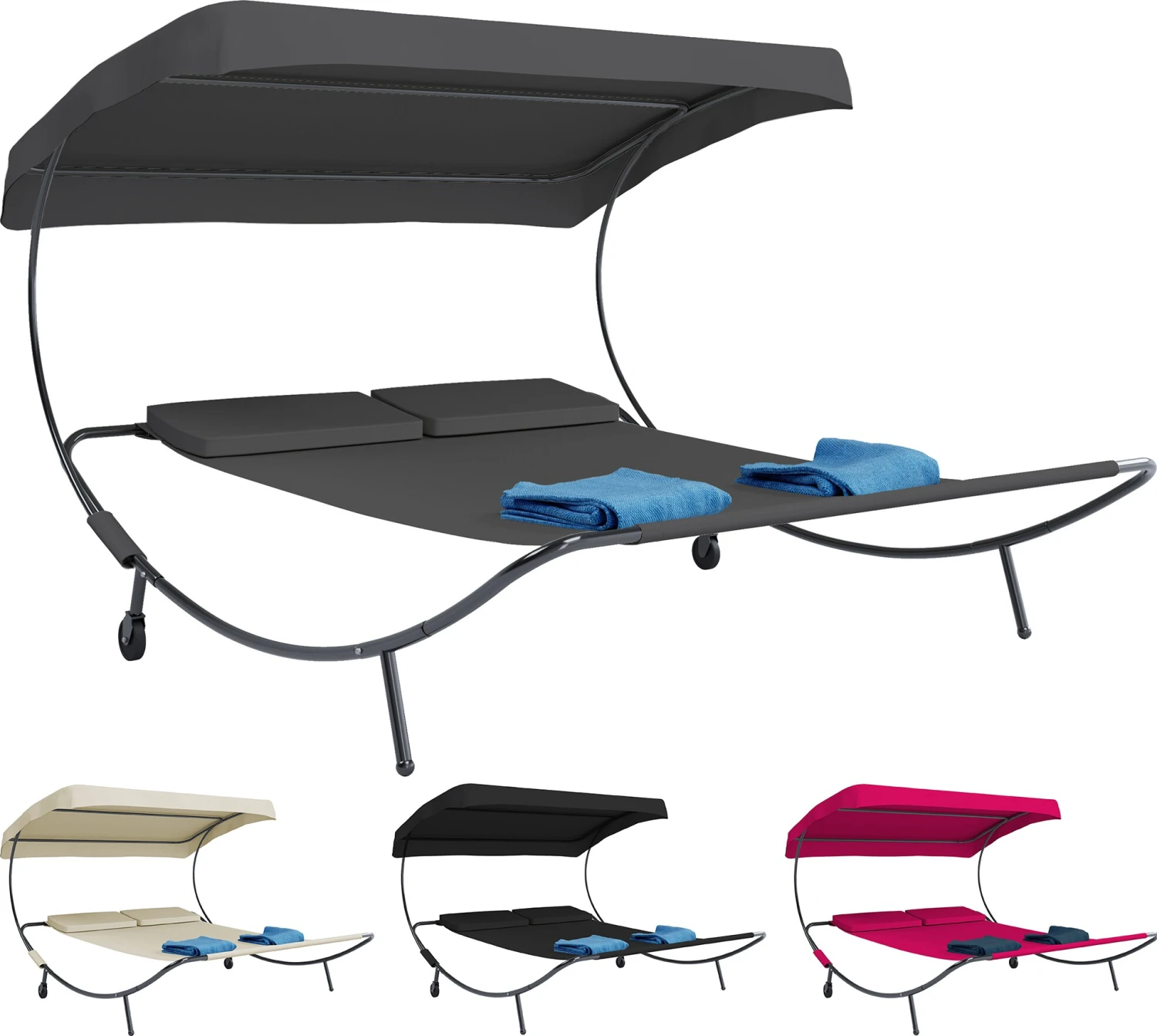 VCM Doppelliege Gartenliege Zweier Sonnenliege Liegestuhl 2 Personen Dach Bindox 1 VCM Doppelliege Gartenliege Zweier Sonnenliege Liegestuhl 2 Personen Dach Bindox