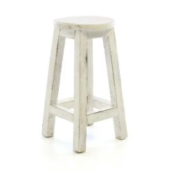VCM Hocker Weiß Im Vintage-Look Massiv Holz Schemel Blumentisch 50 Cm