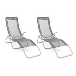 VCM Gartenliege 2er Set Bäderliege 160 Cm Grau Armlehne Stahl Relaxliege Klappbar