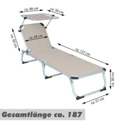 VCM Sonnenliege Sonnendach Grau 187x57x30 Cm Alu Campingliege Klappbar -OUTSUNNY Verkäufe 8600043100 916316 prod 006