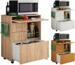 VCM Holz Küchenwagen Servierwagen Rollwagen Ablage Rollbar Rollen Schublade Kicha