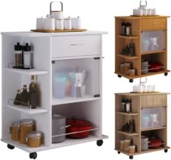 VCM Holz Küchenwagen Servierwagen Rollwagen Ablage Rollbar Rollen Schublade Pocis