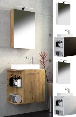 VCM 3-tlg Badmöbel Set Gäste WC Gästebad Waschplatz Waschtisch Klein Schmal Hausa SC