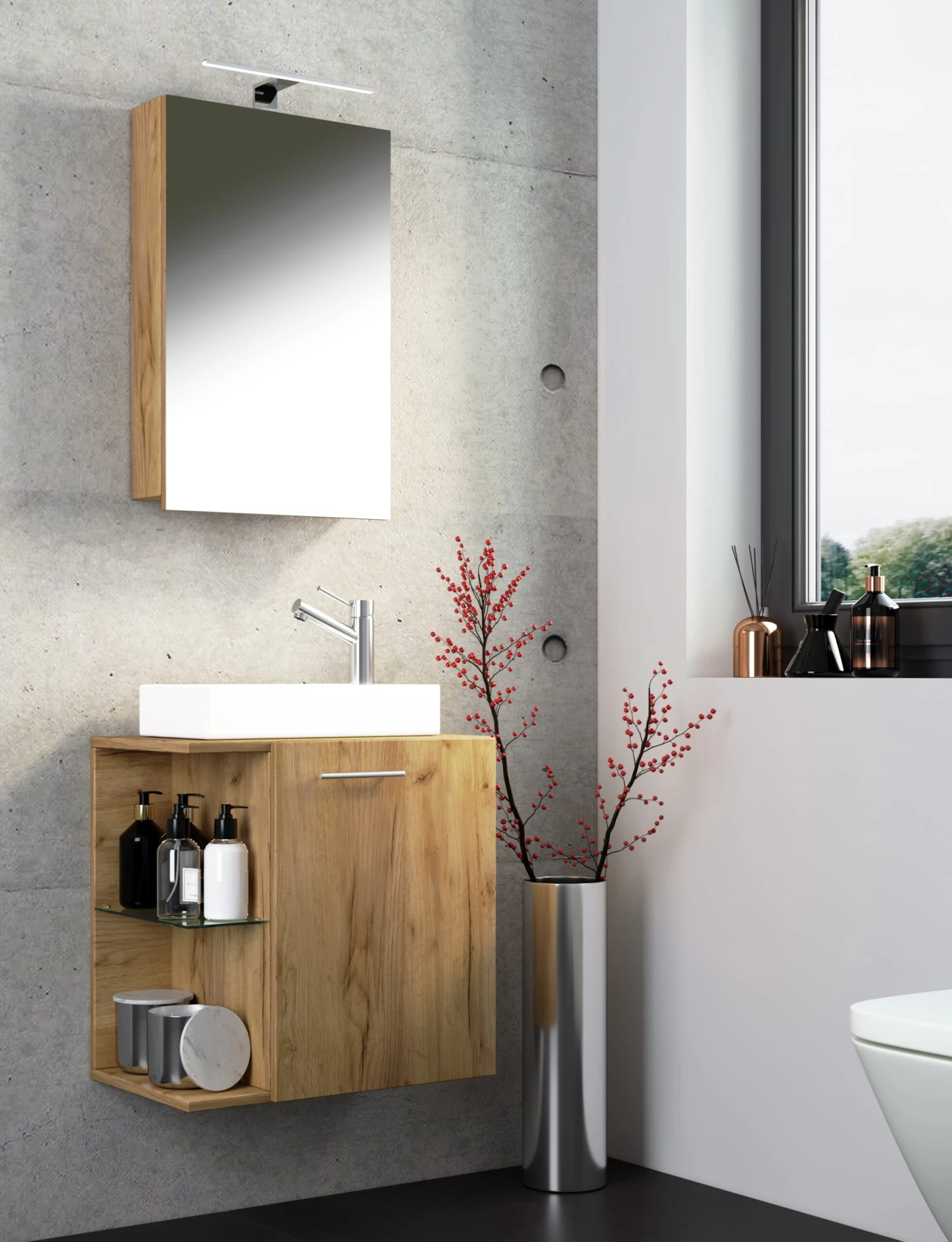 VCM 3-tlg Badmöbel Set Gäste WC Gästebad Waschplatz Waschtisch Klein Schmal Hausa SC 4 VCM 3-tlg Badmöbel Set Gäste WC Gästebad Waschplatz Waschtisch Klein Schmal Hausa SC – Bild 4