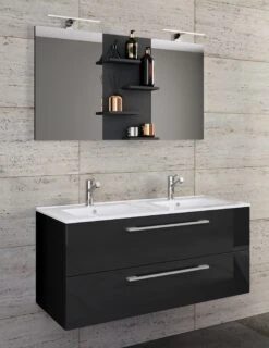 VCM 3-tlg. Doppel Waschplatz 2 Waschtisch Badmöbel Set Waschbecken Budasi Spiegel -OUTSUNNY Verkäufe 8600043100 917545 prod 004